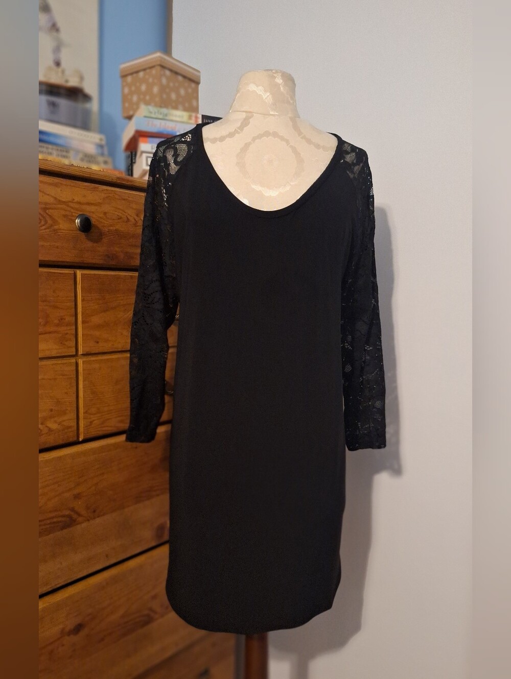 Sympli Black Tunic- Lace Sleeves